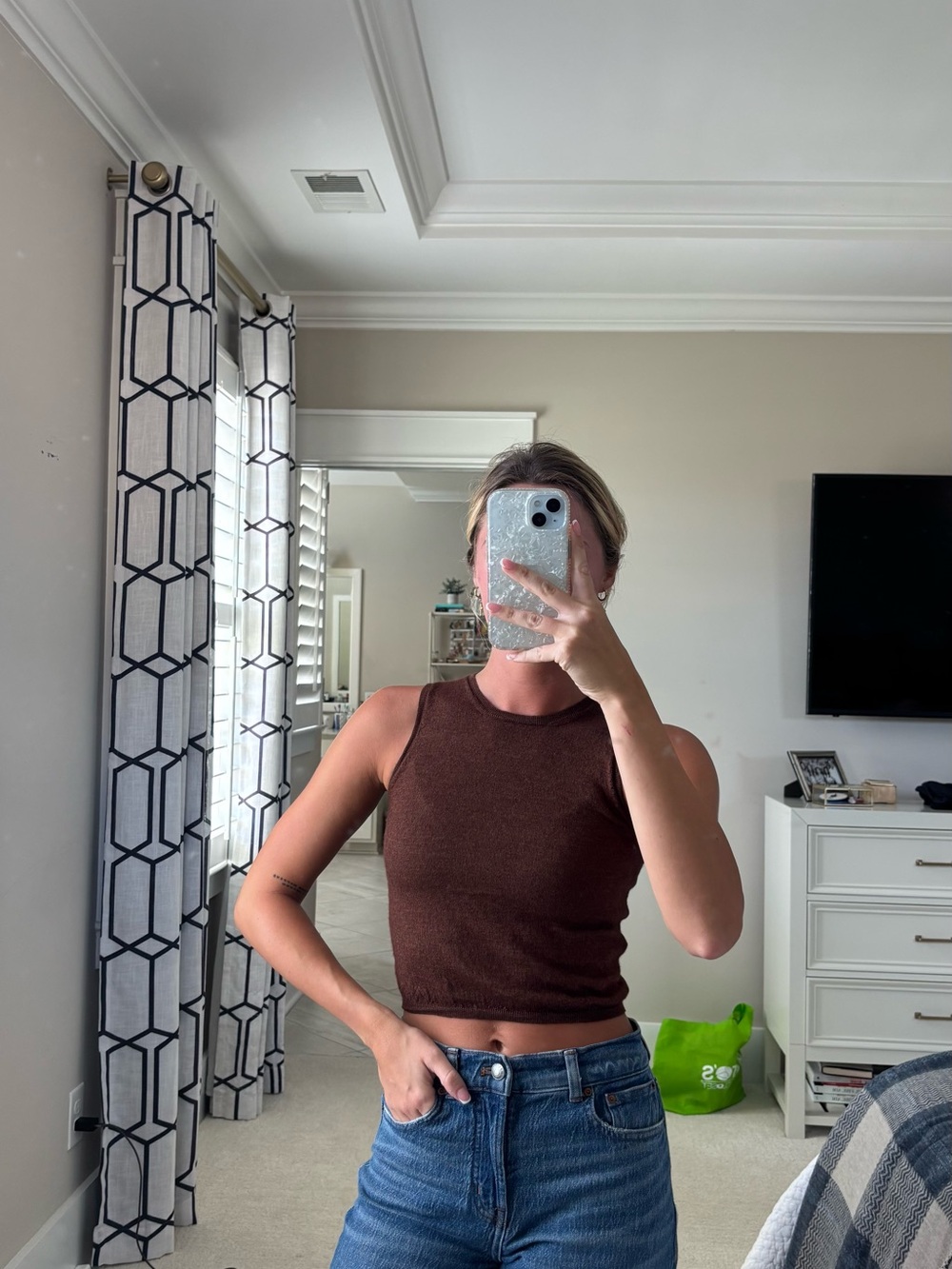 Prada Brown Ribbed Sleeveless Crop Tank